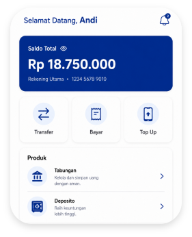 Tampilan Dashboard Upwise App — Saldo Total dan menu Tabungan serta Deposito