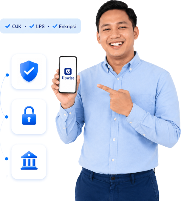 Nasabah menunjukkan Upwise App — terverifikasi dan aman, diawasi OJK dan dijamin LPS